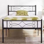 Black Twin Metal Bed Frame, Metal Platform Bed with Headboard KHD-YT-T08