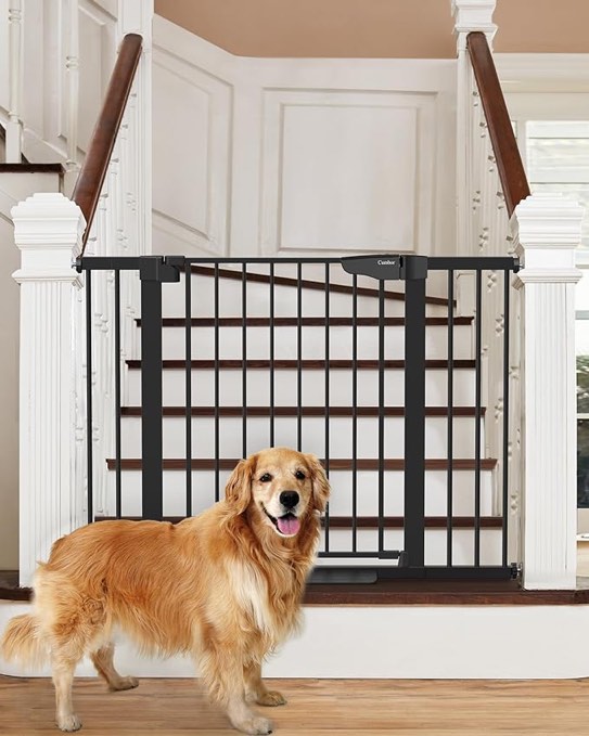 Cumbor 29.7-40" Baby Gate for Stairs, Mom's Choice Awards Winner-Auto Close Dog Gate for the House, Easy Install Pressure Mounted Pet Gates for Doorways, Easy Walk Thru Wide Safety Gate for Dog, Black