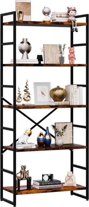 Bookshelf, 5 Tier Bookshelves, Home Office Bookcase Shelf Storage Organizer, Free Standing Storage Shelving Unit for Bedroom, Living Room and Home Office,Rustic Brown