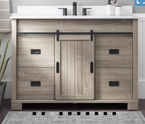 Brindley 48in Weathered Gray Single Sink Barn Door Bathroom Vanity