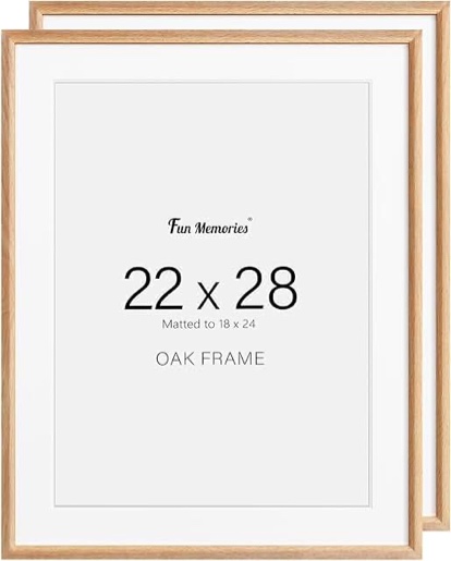 Axeman 22x28 Picture Frame with Mat for 18x24, Solid Oak Wood Poster Frame with Tempered Glass, Wooden 22''x28'' Minimalist Photo Frame Puzzle Frame with Wall Hooks for Art Photo and Prints, Natural