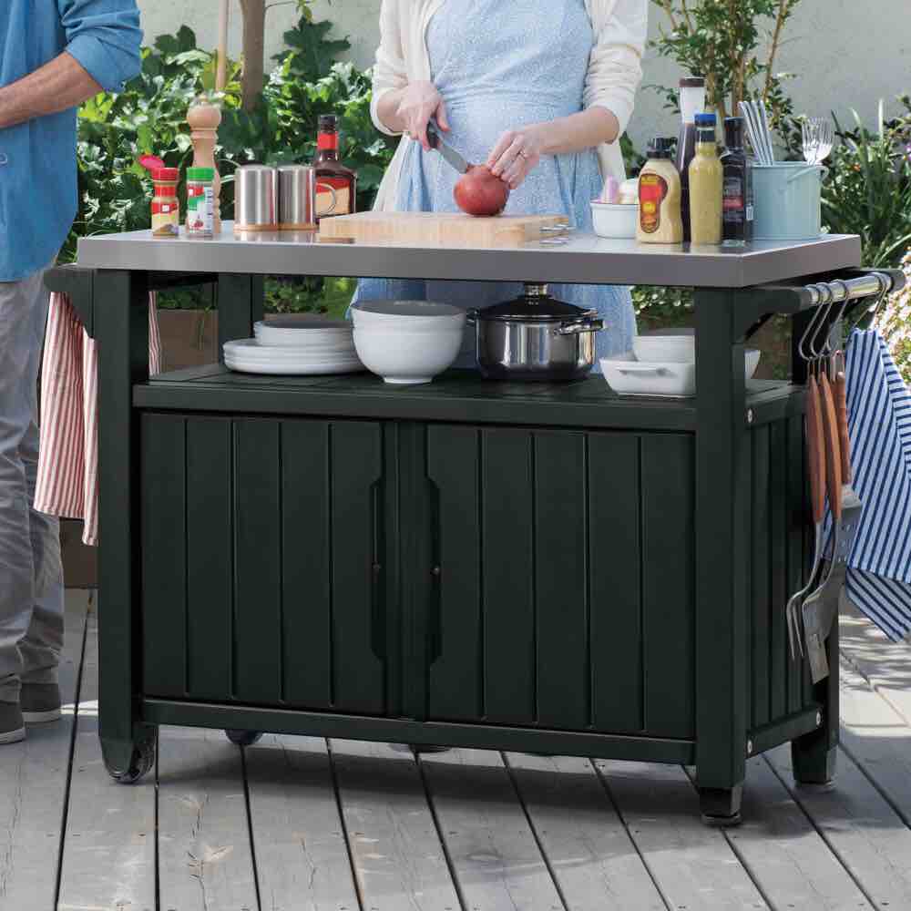 Metal Grill Carts Outdoor with Storage and Wheels