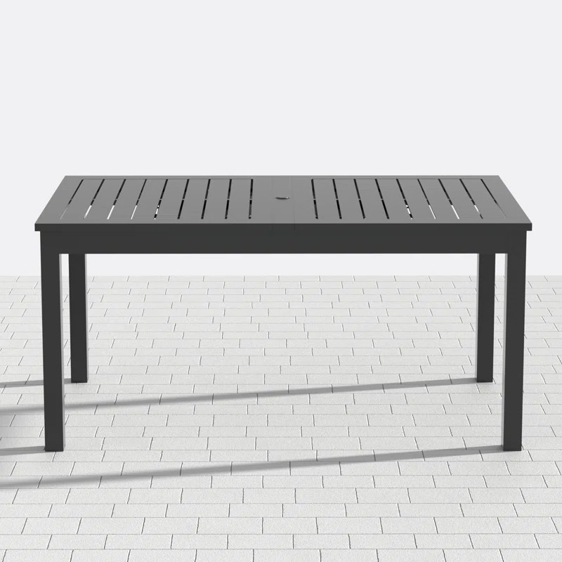 Calliana Extendable Aluminum Outdoor Dining Table with Umbrella Hole