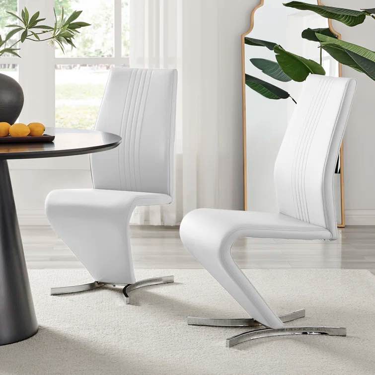Wilhelm Faux Leather Chrome Feet 'Z' Leg Dining Chairs Modern Design (Set of 2)