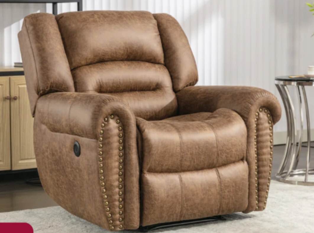 Caedin 40.5'' Classic and Overstuffed Soft Breathable Vegan Leather Power Recliner with Rivet