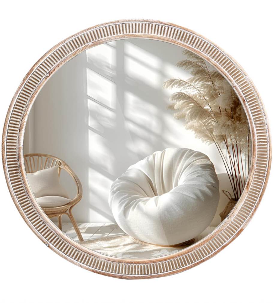 HOITUZYUS 30inch Round Mirror for Wall Farmhouse Circle Mirror with Wooden Frame Wall Mirror Decorative Mirror for Bathroom,Bedroom, Living Room, Foyer