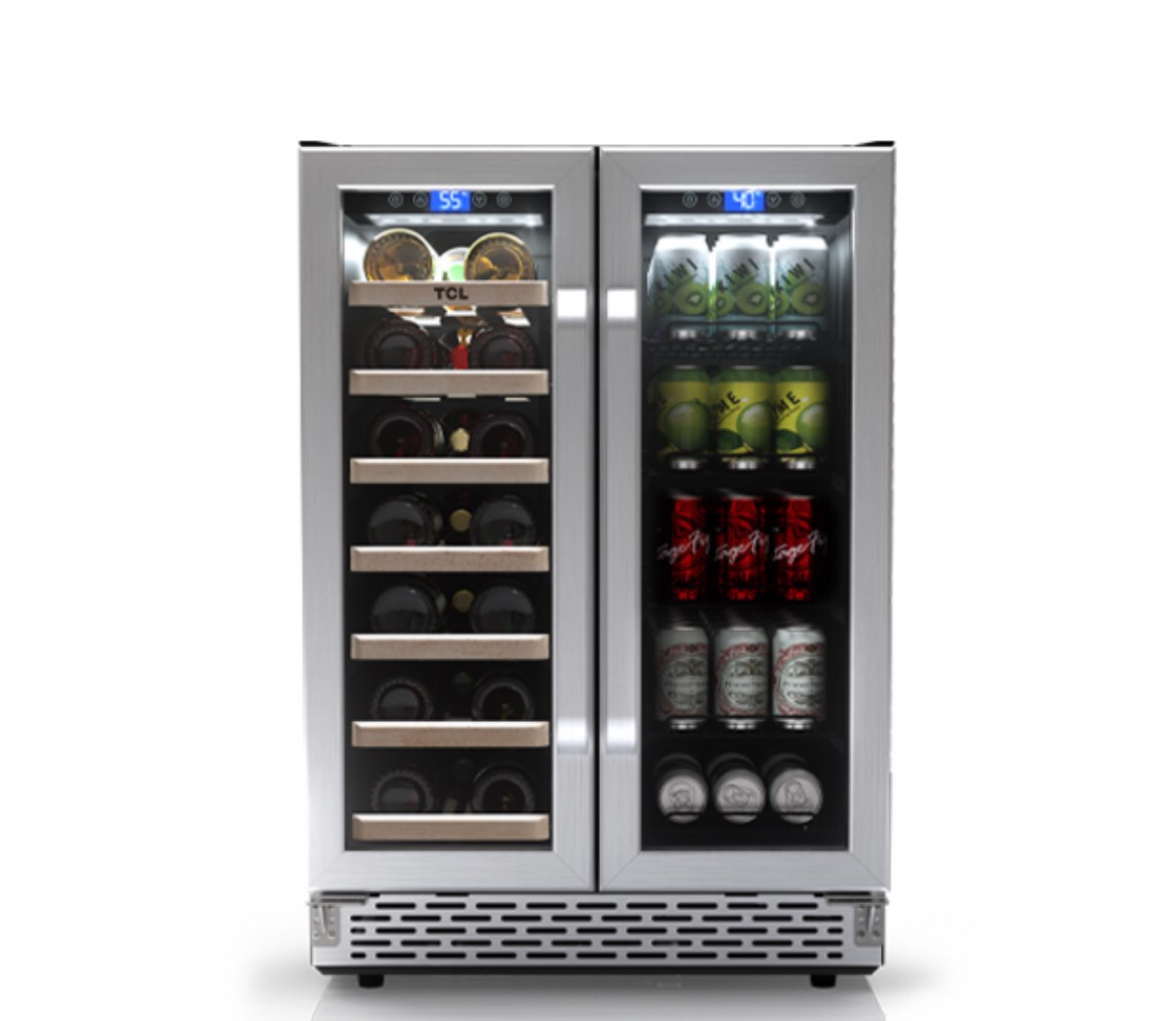 TCL 23.4-IN W 20-BOTTLE CAPACITY STAINLESS STEEL DUAL ZONE COOLING BUILT-IN/FREESTANDING WINE COOLER