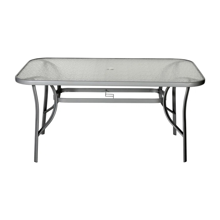 Niagara Commercial Tempered Glass and Steel Patio Table with Umbrella Hole