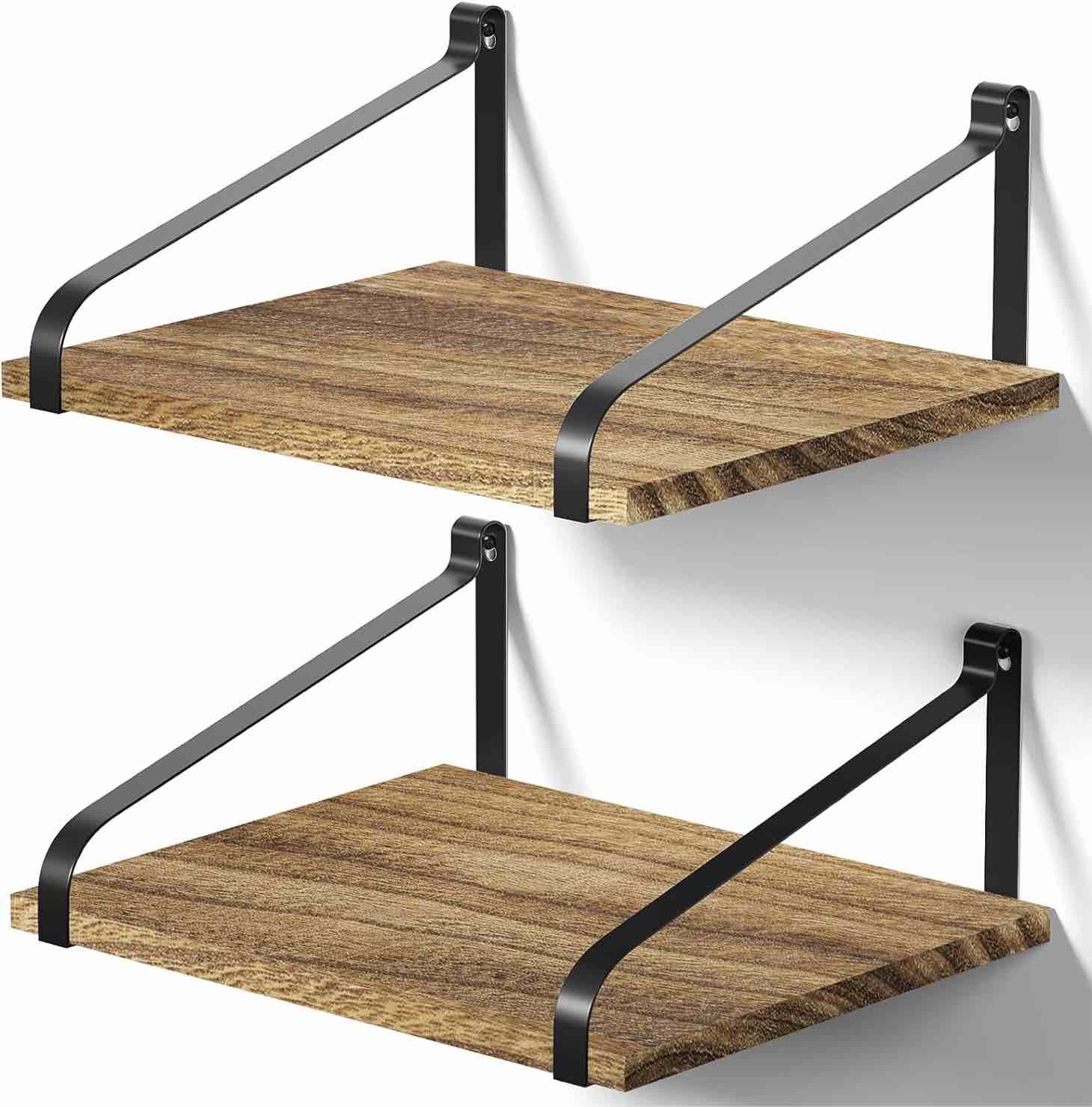Floating Shelves Wall Mounted, Wall Shelves For Bathroom, Kitchen, Bedroom, Storage Shelf With Detachable Towel Bar, Set Of 2, Rustic Brown (similar to stock photo)