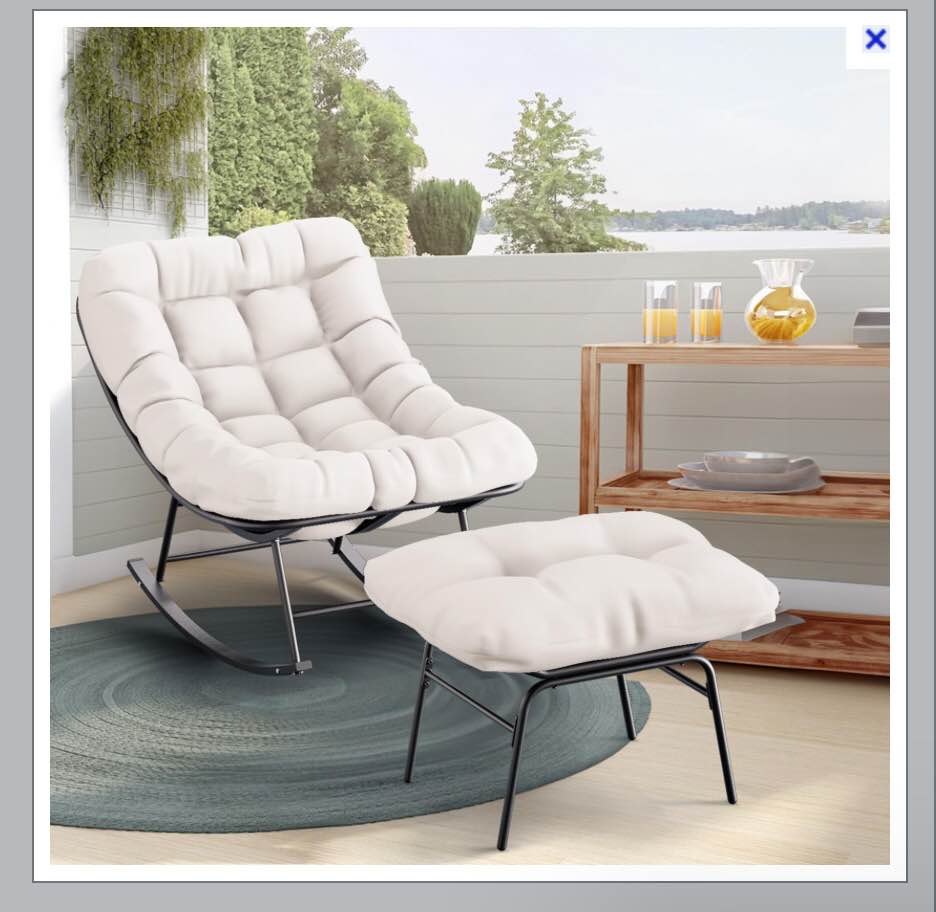 Balcony Rocking Chair with Padded Cushion and Ottoman Set of 2 beige