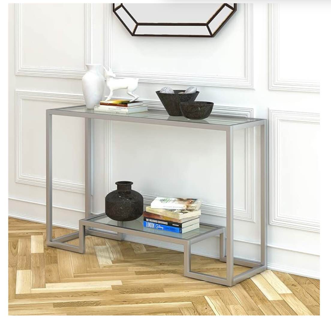 Henn&Hart 47.75" Wide Rectangular Console Table in Satin Nickel, Entryway Table, Accent Table for Living Room, Hallway