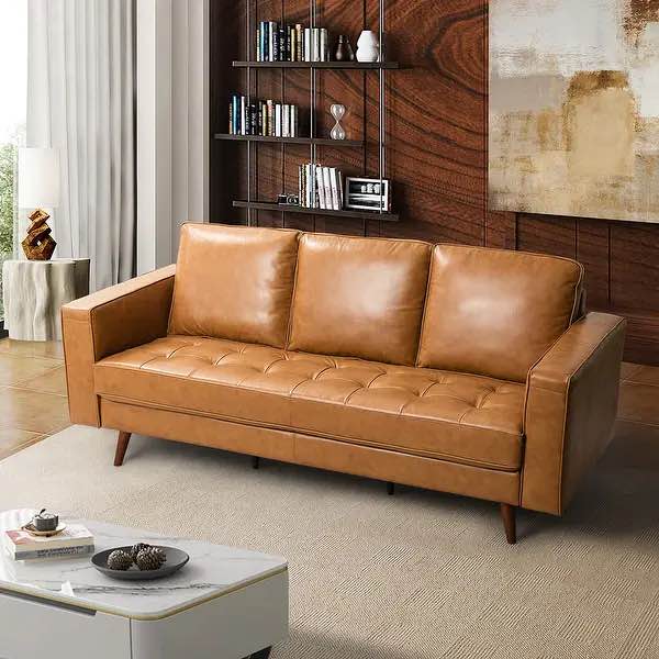 Alpheus 82" Classic Top Grain Leather Sofas with Solid Wood Legs and Tufted Seating By HULALA HOME