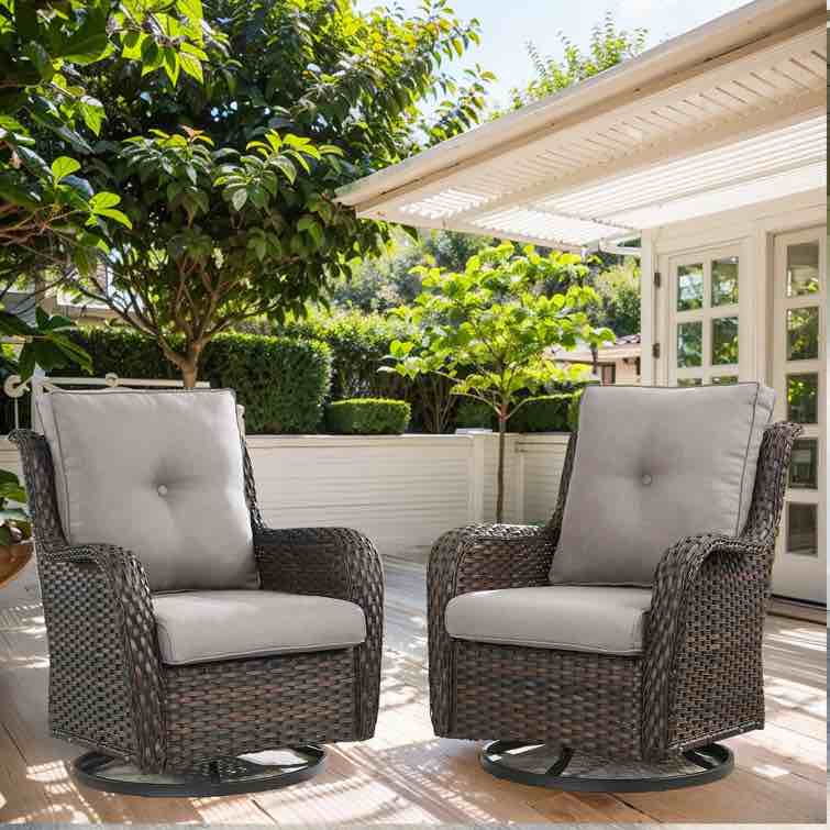 Carolina Outdoor Wicker Swivel Rocker Chair with Cushions (Set of 2)