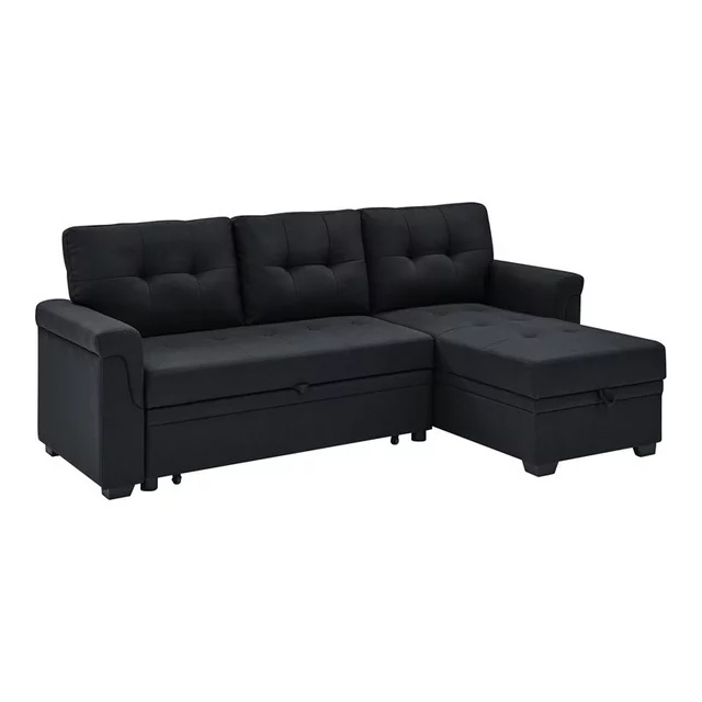 Oadeer Home 86" Reversible Fabric Sleeper Sofa with Chaise Storage in Black (Box 1 Of 3 Only ) 