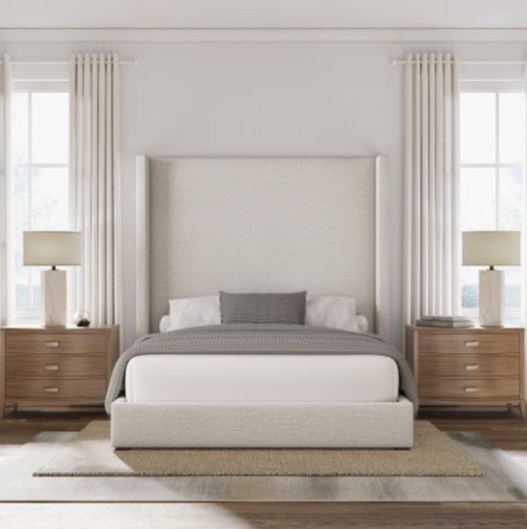 Nativa Interiors Aylet Plain Upholstered High 87 Inch King Off White Bed