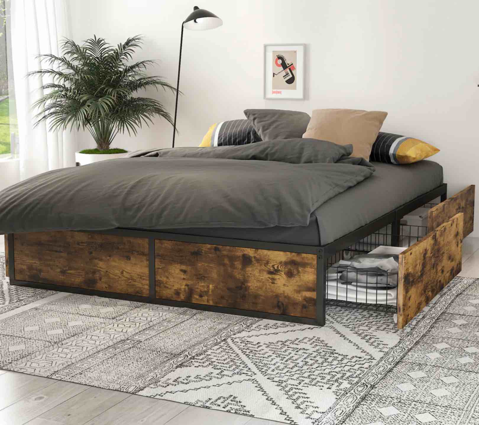 Metal Bed Frame with 4 Sliding XL Storage Drawers, Platform Bed with Storage Full