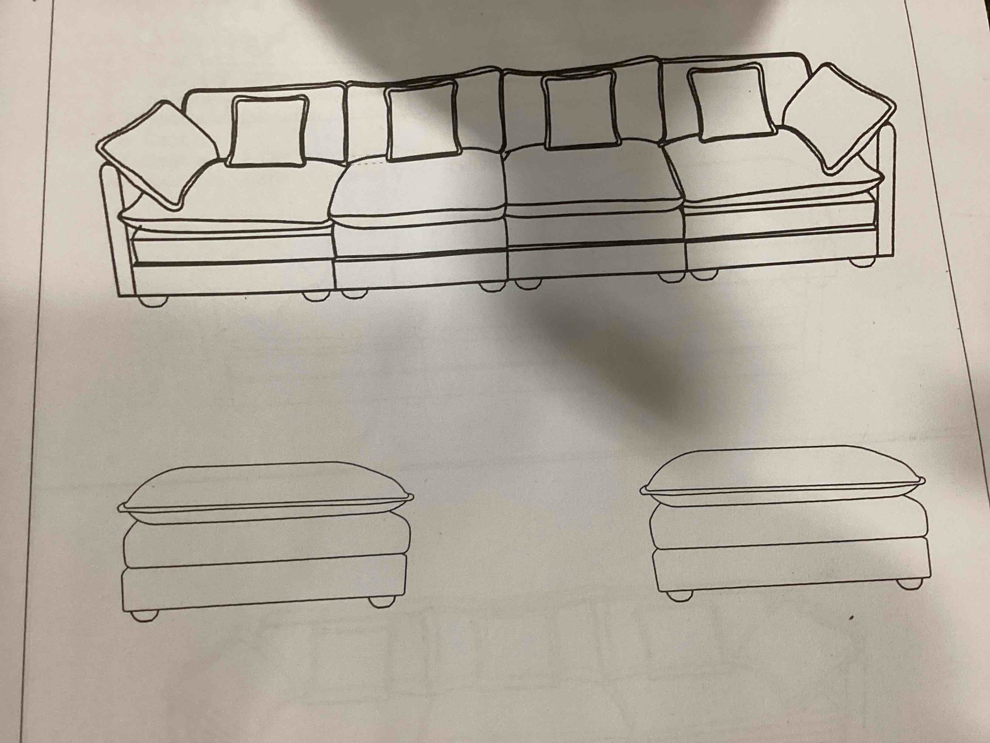green 4 Seay sectional with 2 ottomans (incomplete box 2)