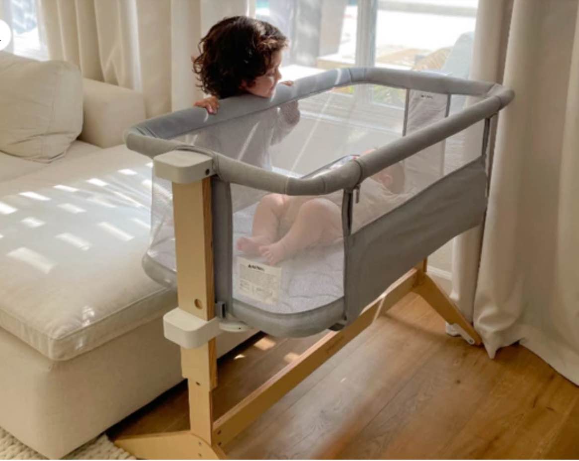 Newton Baby Bassinet & Bedside Sleeper with Mattress & Sheet - 100% Breathable & Washable, Removable Dual-Layer Cover | Solid Birch Frame Adjustable Height & Infant Access Opening