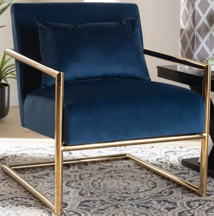 novalee arm chair blue velvet