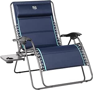 TIMBER RIDGE 33In Wide XXL Zero Gravity Reclining Side Table Full Padded Lounge Chair for Outdoor Camping Patio Lawn, Heavy Duty Supports 500lbs, Gray-2 Pack