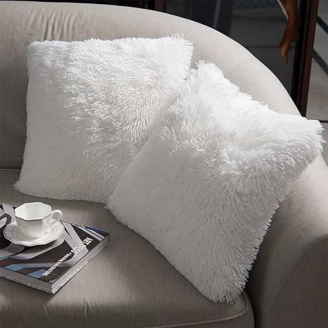 white fuzzy pillow cover