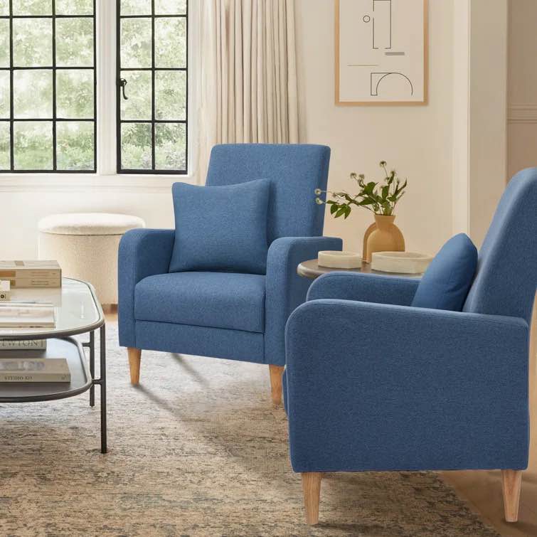 Bjarnhild Comfort Wood-Legged Accent Armchair with Back Pillow