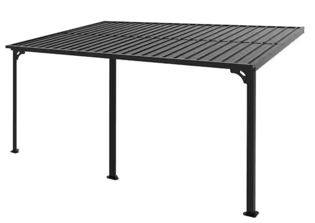 14 ft. x 10 ft. Polycarbonate Patio Covers Wall Mount Gazebo Pergola, Black(incomplete box 1)