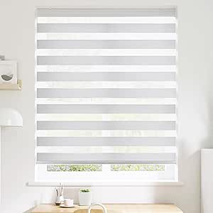 SHECUTE Cordless Zebra Blinds for Windows, Light Filtering Cordless Zebra Shades, Room Darkening Window Roller Shades for Living Room Bedroom, Day and Night Zebra Blinds for Doors, 51”W x 72”L, White