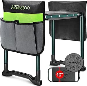 Garden Kneeler and Seat Heavy Duty, Foldable Gardening Stool - 2024 Upgraded Widened to 10" Stable Wear-resistant Prevent Knee and Back Pain, Beautiful Logo high-end 2 Large Tool Bags Gift for Women Green