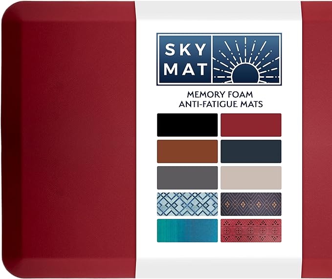 Sky Solutions Anti Fatigue Floor Mat - 3/4" Thick Cushioned Kitchen Rug, Standing Desk Mat - Comfort at Home, Office, Garage - Non Slip, Durable and Stain Resistant (20" x 32", Burgundy) Burgundy 20" x 32"