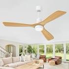 ghicc Ceiling Fans with Lights and Remote Modern Ceiling Fans, 52" Indoor/Outdoor Ceiling Fans 3 Walnut Wood Blades Reversible Silent DC Motor for Patios Farmhouse Bedroom 52-Inch Wood Blades White body