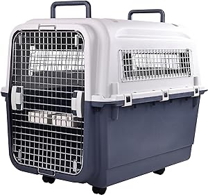 Elevon Plastic Kennels Pet Carrier Rolling Plastic Airline Approved Wire Door Travel Dog Crate, X-Large (35.8" L x 23.8" W x 28.5" H)