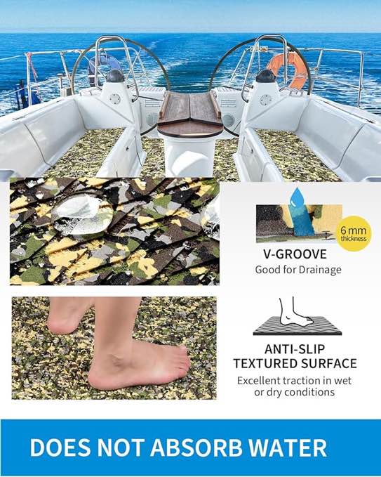 Camouflage Boat Flooring Non-Slip Traction Pad EVA Foam Sheet for Boats Surfboard SUP Board Kayak, Camo