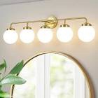 Deyidn Bathroom Light Fixtures Gold Vanity Lights Over Mirror, Modern Wall Sconce Lighting 5-Light with White Glass Globe Shade