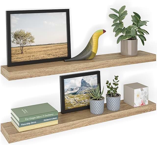 Ballucci Floating Shelves, 36" Wood Wall Shelf Set of 4, with Invisible Brackets for Bathroom, Living Room, Bedroom, Kitchen, Nursery, 6" Deep, Oak Finish