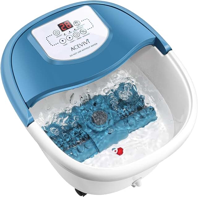 Foot Spa Bath Massager with Heat,6 Motorized Massage Rollers,Bubbles,Vibration and Red Light,Digital Temperature Control,Timer,Pedicure Stone,Relax Tired Feet for Home Office Use(Blue)