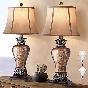 29" Tall Farmhouse Rustic Table lamps Set of 2 for Living Room,3-Color Temperature Dimmable Country Antique Bedroom Nightstand Lamps for Retro Decor,Amber Vintage Traditional Bedside Lamp with 2 Bulbs