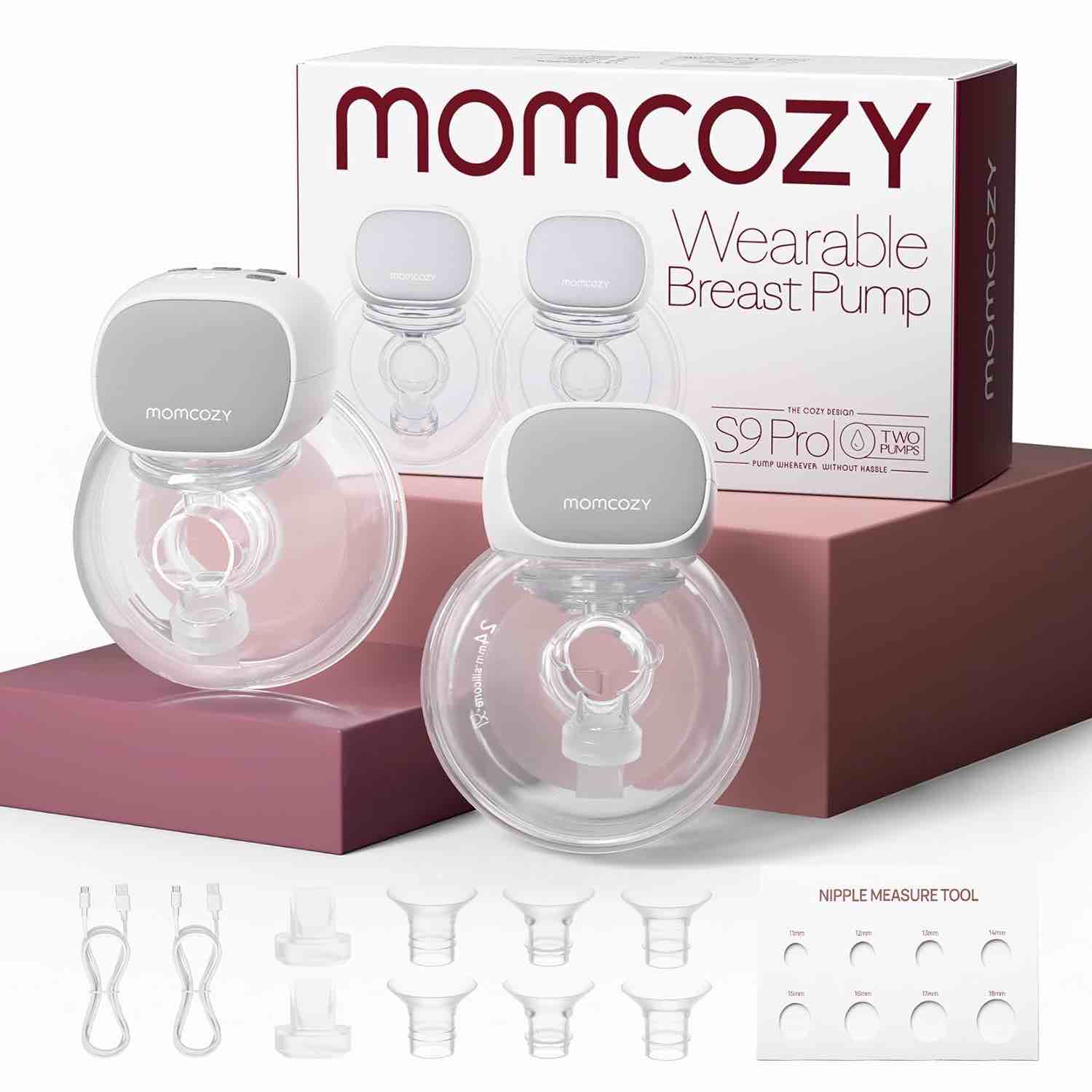 Momcozy Breast Pump S12 Pro Hands-Free, Wearable & Wireless Pump with Soft Double-Sealed Flange, 3 Modes & 9 Levels Double Electric Pump Portable, Smart Display, 24mm, 2 Pack, Elegant White