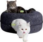 CATTASAURUS Peekaboo Cat Cave for Multiple Cats & Large Cats, for Cats Up to 30 Lbs, Cat Caves for Indoor Cats, Cat Tunnel Bed, Scratch Detachable & Washable Tunnel Cat Bed (Large, Dark Gray) Large Dark Gray