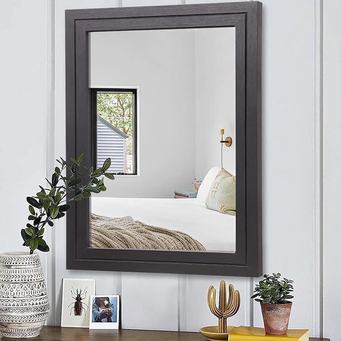 AAZZKANG Vintage Mirrors for Wall Large Rectangular Mirror with Wood Frame Decorative Hanging Mirror for Bedroom Bathroom Living Room Wall Decor 28"x20"