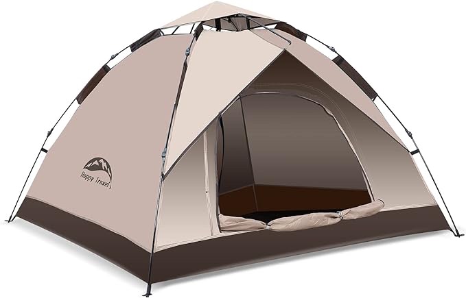 Happy Travel 2/3/4 Person Camping Tent, Instant Easy Pop Up Tents for Camping,Automatic Waterproof Family Camping Tent, Easy Set Up Tent,Portable Windproof Dome Tent for Camping Hiking & Traveling Dark Green (3-4 Person)