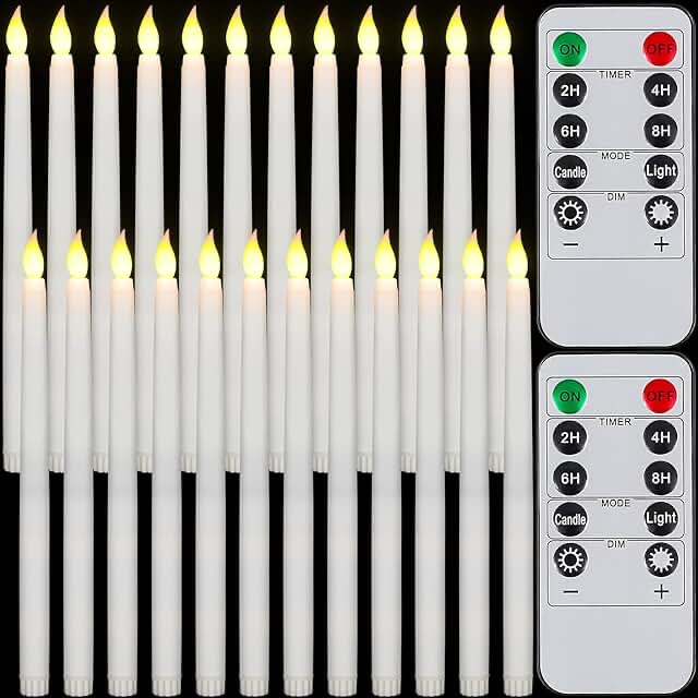 Tuanse 24 Pieces Flameless Taper Candles with Remote and Timer Flickering LED Battery Operated Taper Candles 3D LED Window Candles for Home Christmas Wedding Decor (White)