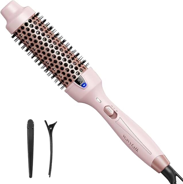 K&K 1.5 Inch Heated Curling Brush Ceramic Tourmaline Ionic Curling Iron Ionic Curling Wands Round Brush Volumizer Dual Voltage