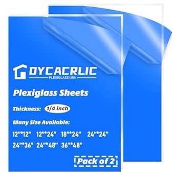DYCacrlic Plexiglass Sheets 1/4 inch Thick 24x48, 2 Pack 24 x 48 inch Clear Acrylic Plexiglass Sheet 1/4 Thick 24x48 Cast Acrylic Sheet for Display,LED Projects,Signs,Windows Replacement,Tabletop