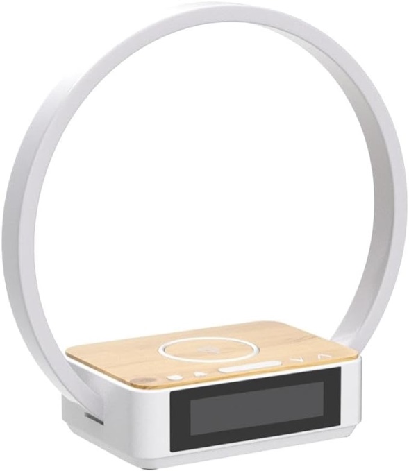 WILIT Bedside Lamp, Touch Table Lamp with Wireless Charger, Nightstand Lamp with Clock, Wake-Up Light 3 Levels Brightness LED Night Light for Bedroom, Living Room, Nightstand