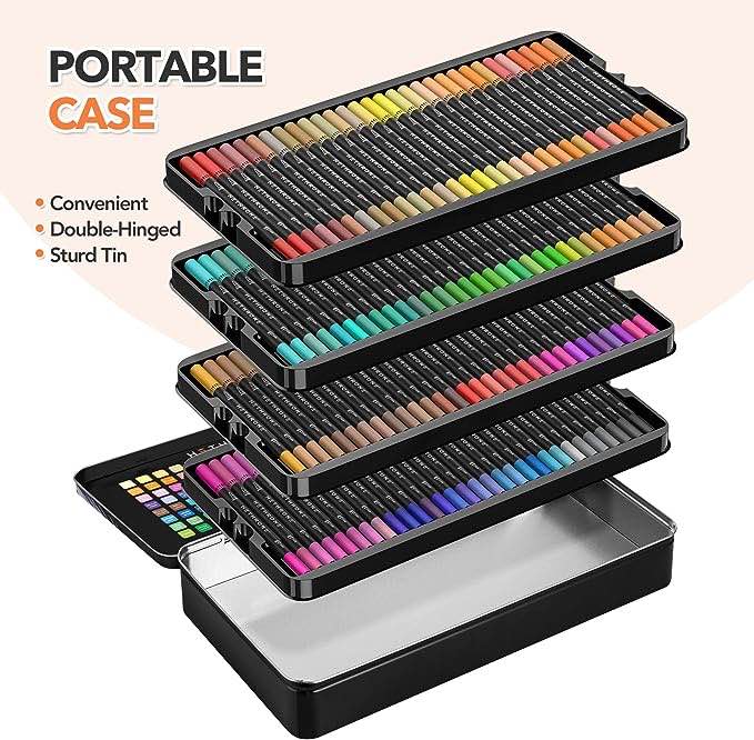 120 Colors Dual Tip Brush Pens, Fine Tip Brush Markers for Adult Coloring Books Drawing Lettering Calligraphy(120 Colors White)