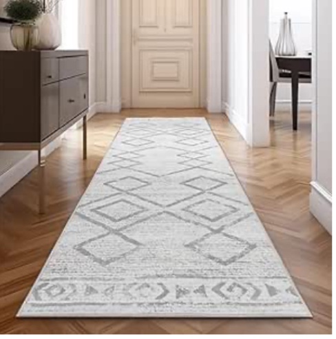 jinchan Runner Rug 3x10 Moroccan Hallway Rug with Line Bohemian Kitchen Washable Runner Rug Modern Geometric Soft Rug Indoor Non Slip Carpet Bathroom Bedroom Grey