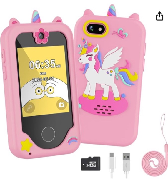 Diswoe Kids Smart Phone for Girls Unicorns Toys 3 4 5 6 7 8 9 Years Old Phone Touchscreen Learning Toy Christmas Birthday Gifts with 8G SD Card (Unicorns)