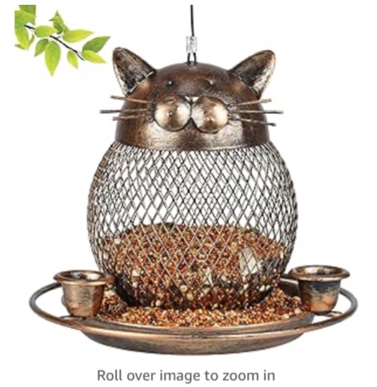 Bird Feeders for Outside, Wild Bird Feeder Squirrel Proof, Heavy Duty Copper Bird Feeder for Outdoor Hanging Garden Yard Decor, 2lbs Capacity - Upgraded Cute Cat Shaped