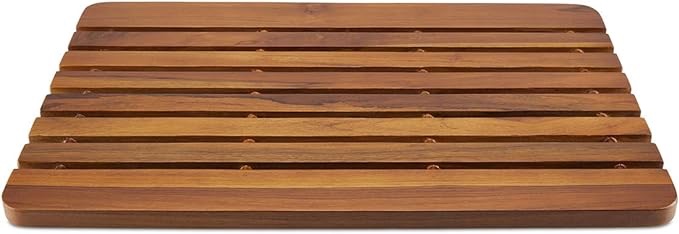 Utoplike Teak Wood Bath Mat, Wooden Shower Mat for Bathroom, 24 x 16 inch Non Slip Wood Floor Sturdy Mat for Inside Shower Luxury Spa Home or Outdoor